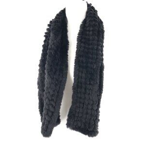 Chico's Faux‎ Rabbit Fur Scarf Black Warm Vegan Soft Quiet Luxury Furry Timeless